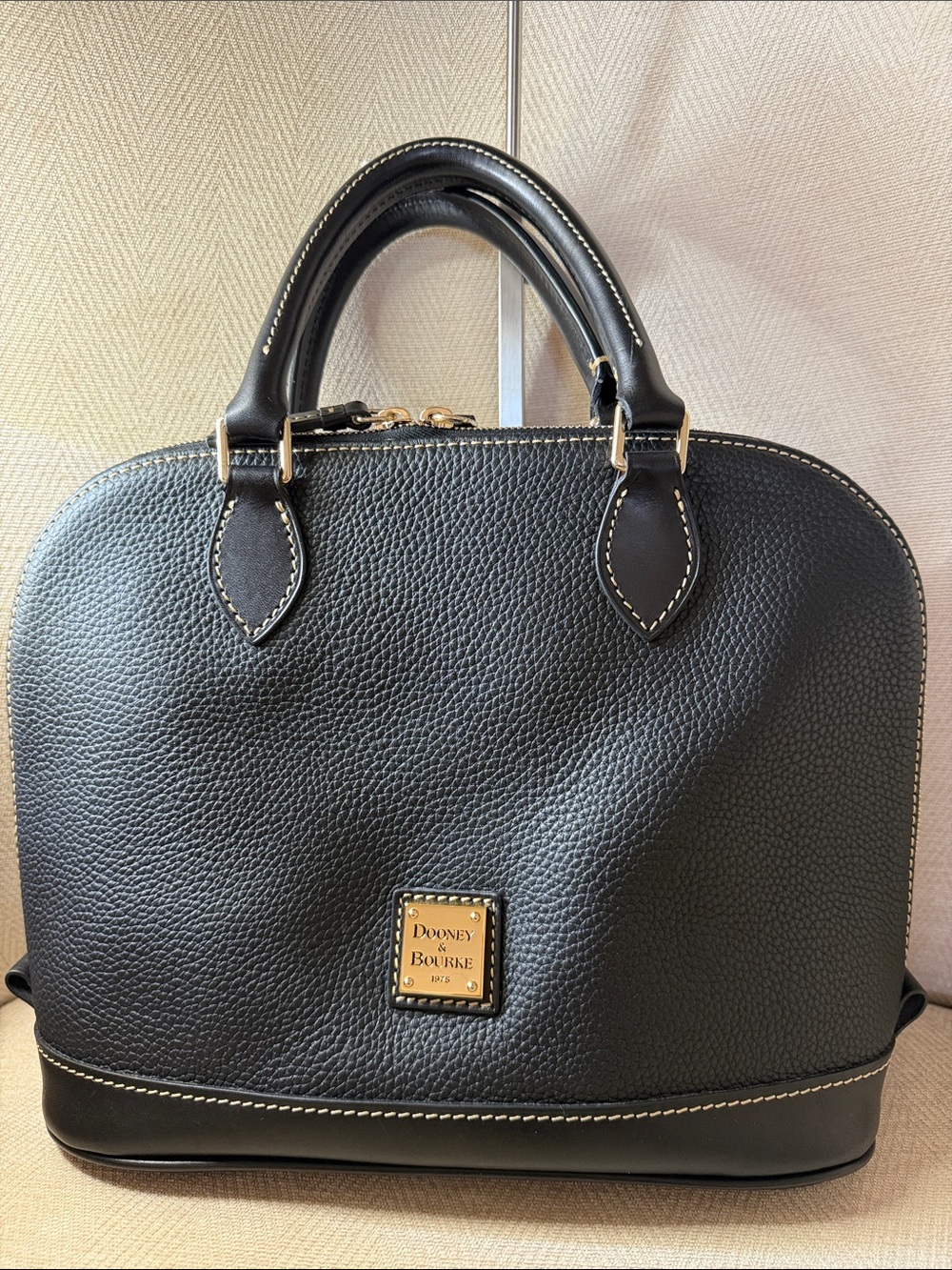 Dooney & Bourke Black Pebbled Leather Dome Satchel with Gold Hardware NWOT